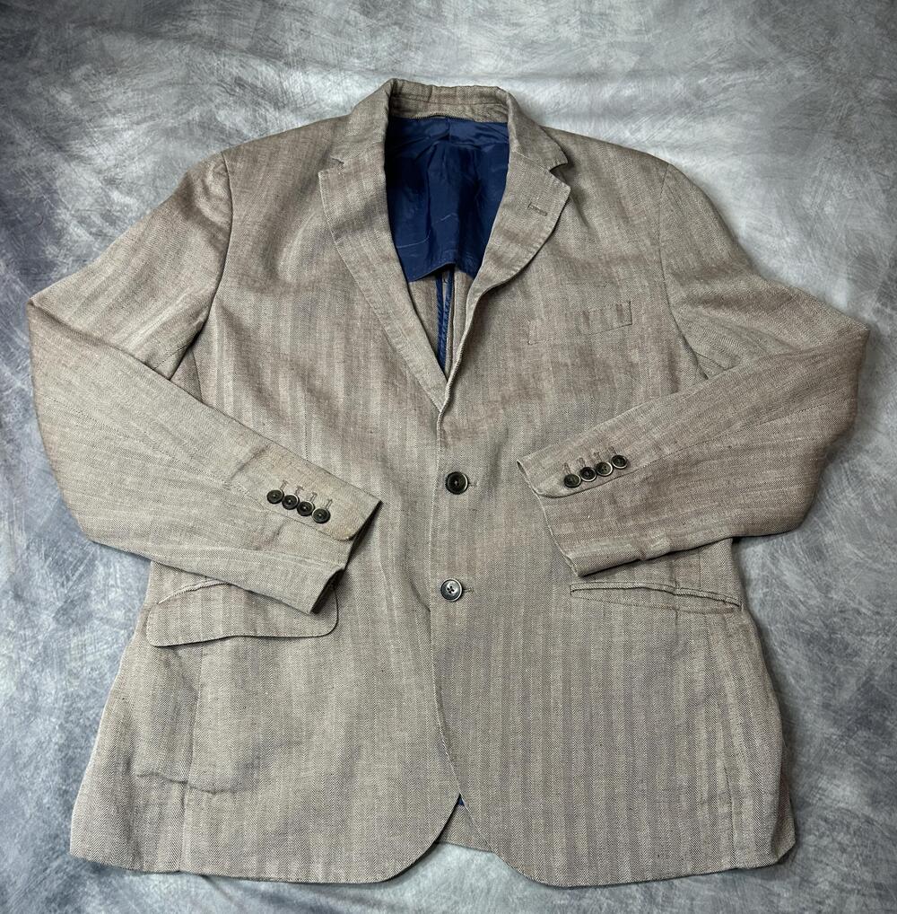 Hackett London Sport Coat Mens 44R Beige Linen Herringbone Slim Fit Blazer
